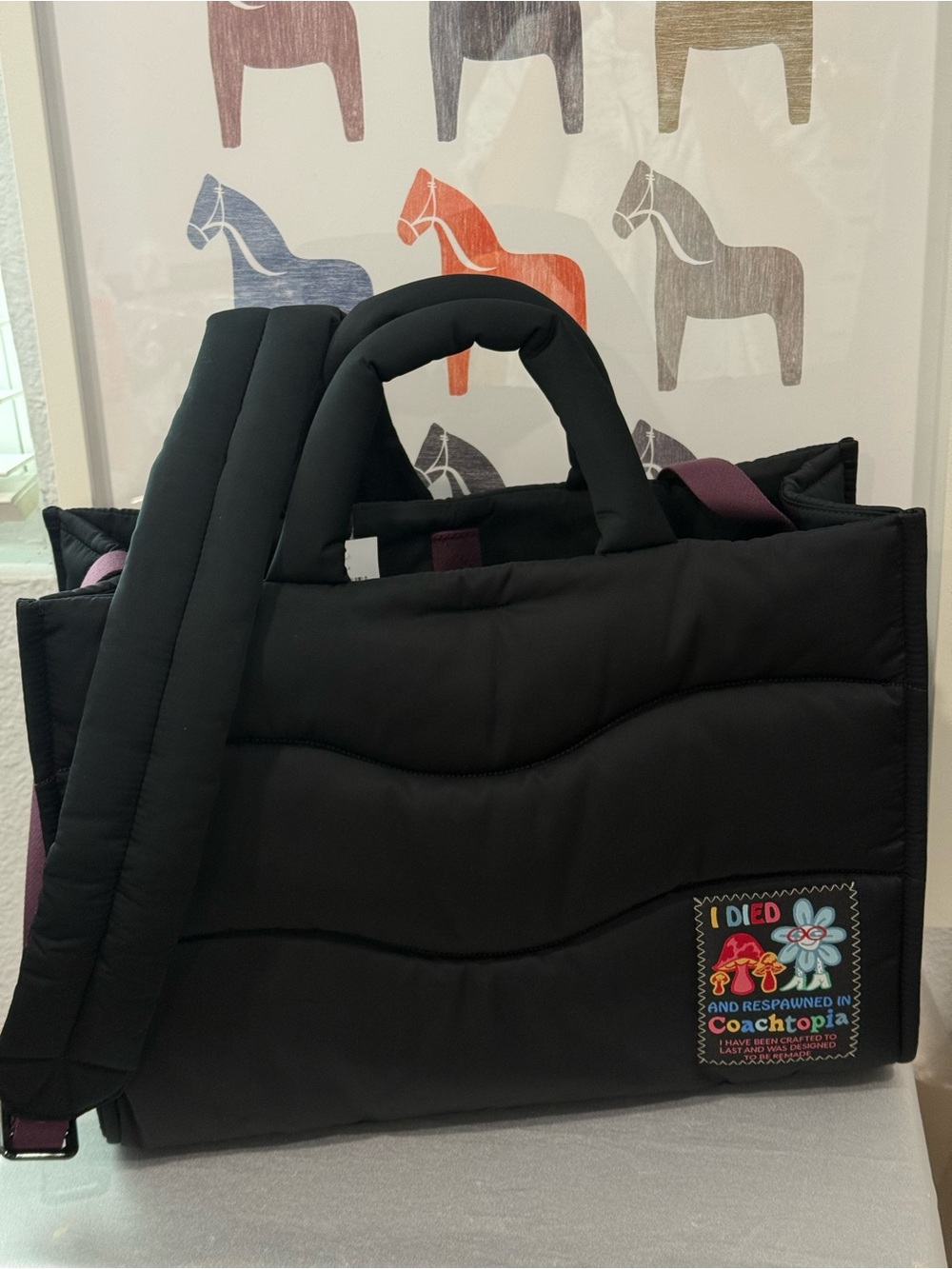 NWT Coach Coachtopia Loop Tote Bag With Cloud Quilting in Surf Black CQ057